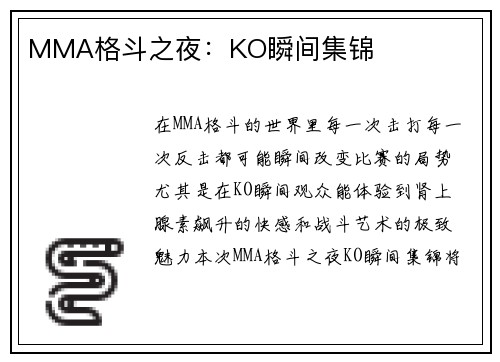 MMA格斗之夜：KO瞬间集锦